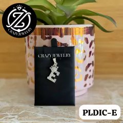 Inicial con corona y cristales Letra E- Plata .925