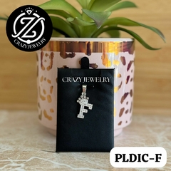 Inicial con corona y cristales Letra F- Plata .925