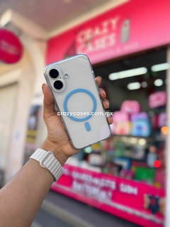 Case transparente con magsafe azul neón- ip 16 plus