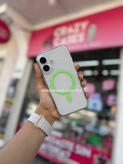Case transparente con magsafe verde neón- ip 16 pro