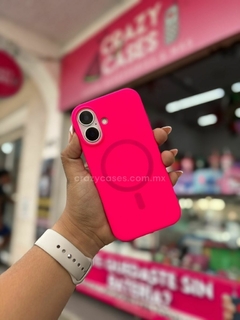 Case silicon magsafe rosa neón - ip 16 plus