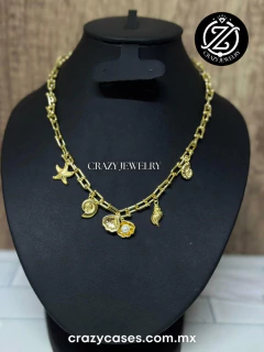 Collar acero inoxidable dorado - Almeja con perla - comprar en línea