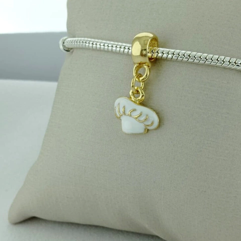 Berloque Chapéu de Chef Branco Dourado