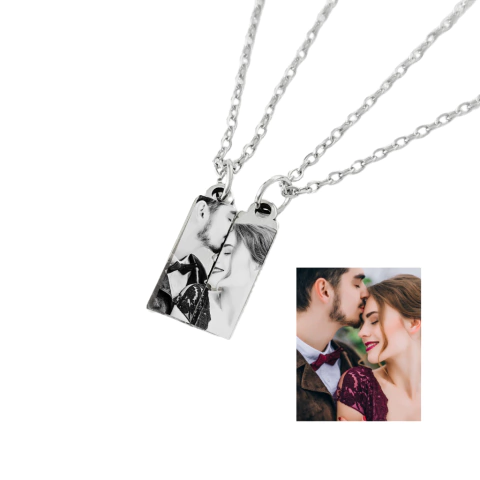 Colares Duplo Casal com Pingentes Personalizado em Aço