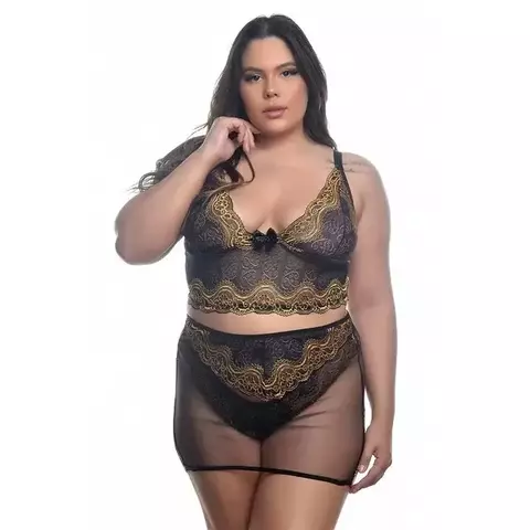 Conjunto Sensual Bicolor Com Sainha Plus Size