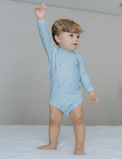 Body Manga Longa Pedrinhas Azul na internet