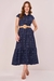 Vestido Chemise Azul Marinho Viscose Xadrez Evasê Midi 302360 Fascinius