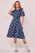 Vestido em Algodão Bordados Florais Bicolor Evasê Midi 302486 Fascinius