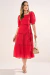 Vestido Vermelho Decote Quadrado Detalhes De Guipir Evasê Midi 303049 Fascinius