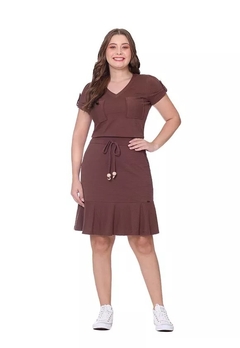 Vestido em Malha Texturizada Ingrid Marrom 61891 Hapuk