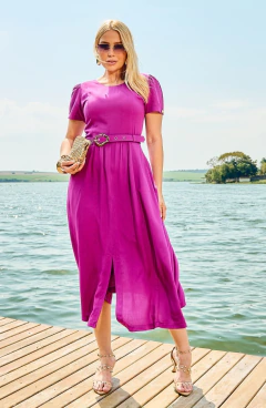 PRÉ-VENDA - Vestido Midi em Viscolinho Fucsia Panamá 1415 Valentina Sirrah