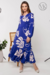 Vestido em Crepe Duna Almenara Floral Azul 909 Valentina Sirrah