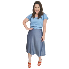 Conjunto em Viscose Decote quadrado e Saia godê Lofguer 3025