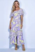 Vestido em Crepe Estampado Lilás e Verde 27049 Titanium