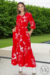 Vestido em Crepe Duna Armênia Floral Vermelho 896 Valentina Sirrah