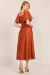 Vestido Ferrugem Mangas Raglan Godê Midi 302813 Fascinius - Via Karol I Moda Evangélica I Frete Grátis Estado de SP I Parcele até 6x
