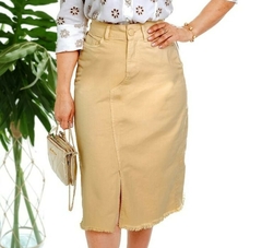 Saia Jeans Midi Amarelo Manteiga 10176 Sorenzza Bragatti