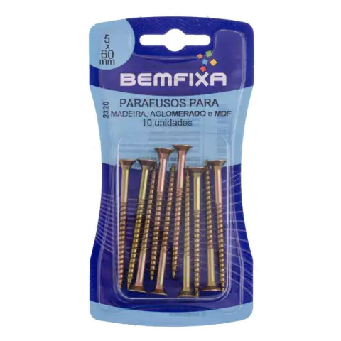 Parafuso Phillips p/ Madeira Cabeça Chata 5,0 X 60 mm - Saco c/ 5un