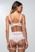CONJUNTO SUTIÃ TRIÂNGULO EM RENDA COM CALCINHA TANGA BRASILEIRA E CINTA LIGA - comprar online