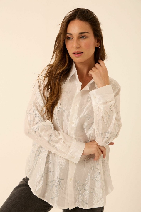 Camisa oversize JILL satén c/strass (ruk4026)