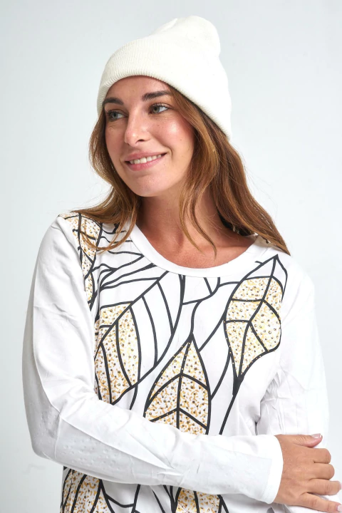 Remera RAI hojas c/strass (ruk70047) - comprar online