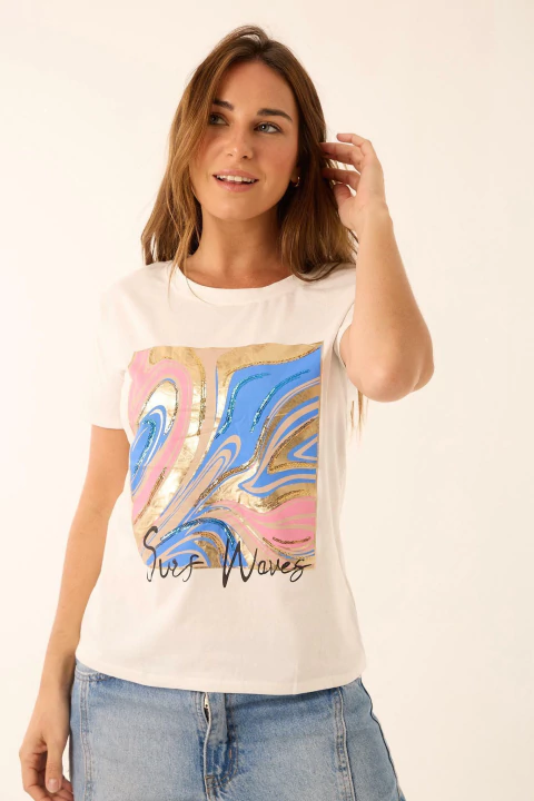 remera SURF WAVE c/ lentejuelas (ru5118) - comprar online