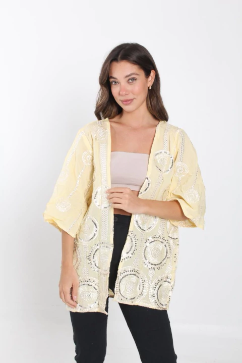 Kimono YAMAM lino bordado c/lentejuelas (ru5174) - comprar online