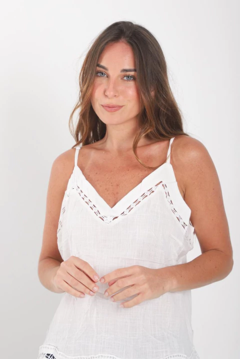 Musculosa SAMBIZA lino bordada (ru0537) - comprar online