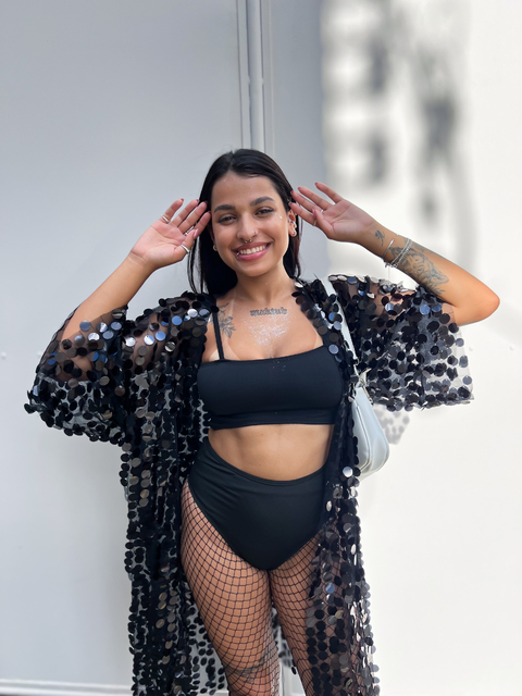 Kimono Transparente Paetês Lantejoulas Brilhante - comprar online