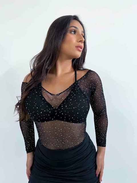 Body Arrastão Strass Preto - comprar online