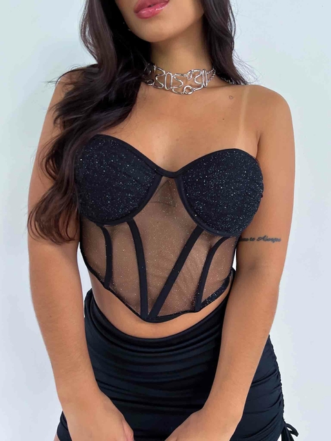 Cropped Corset Tule Cristal