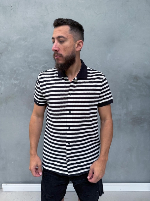 Camisa de Botão Listrada Tricô Connection