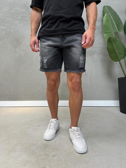 Bermuda Jeans Curta Destroyed Estonada Preta