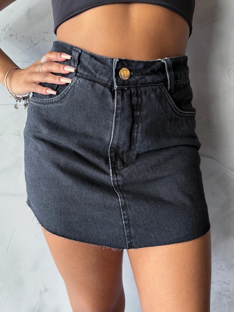 Short Saia Jeans Todo de Saia Preto Estonado - comprar online