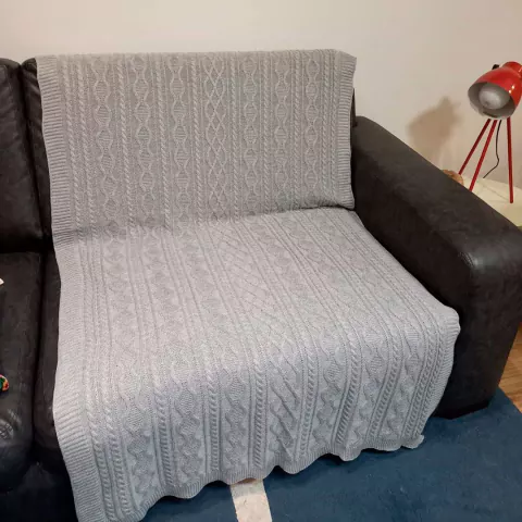 Manta de Sofá Em Tricô Cinza Claro