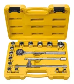 JOGO DE SOQUETES ESTRIADOS ENCAIXE 1/2" 17 PEÇAS TRAMONTINA COR AMARELO/CINZA