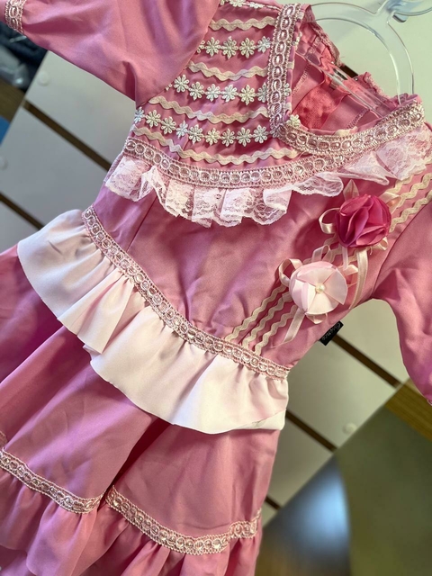 VESTIDO DE PRENDA ROSA CLARO - TAMANHO 6 MESES