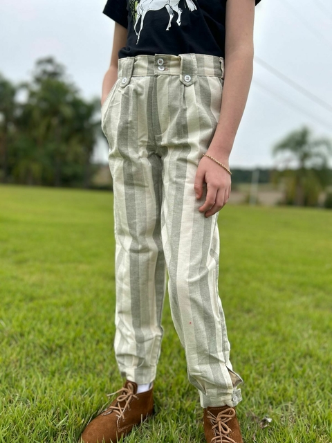 BOMBACHA FEMININA INFANTIL ALFAIATARIA LISTRADA VERDE- EMPÓRIO HORSE - comprar online