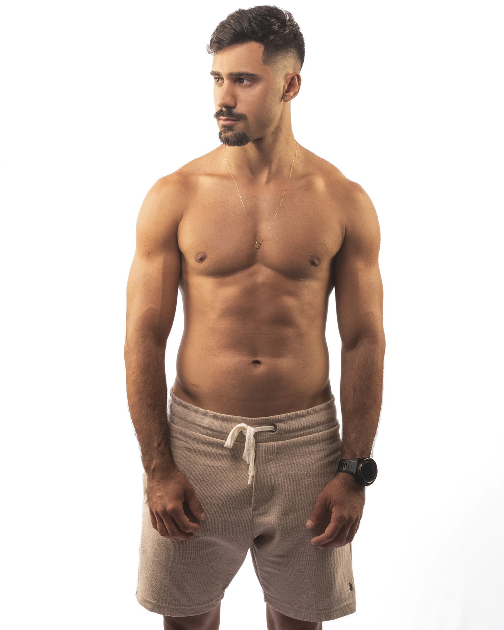 Bermuda de moletom com linho areia