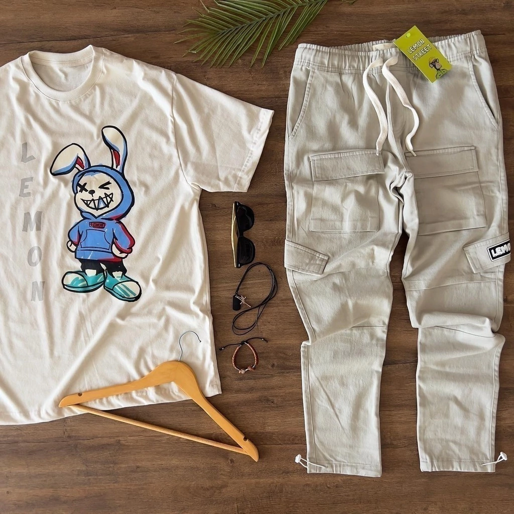 calça cargo Lemon Street cinza claro