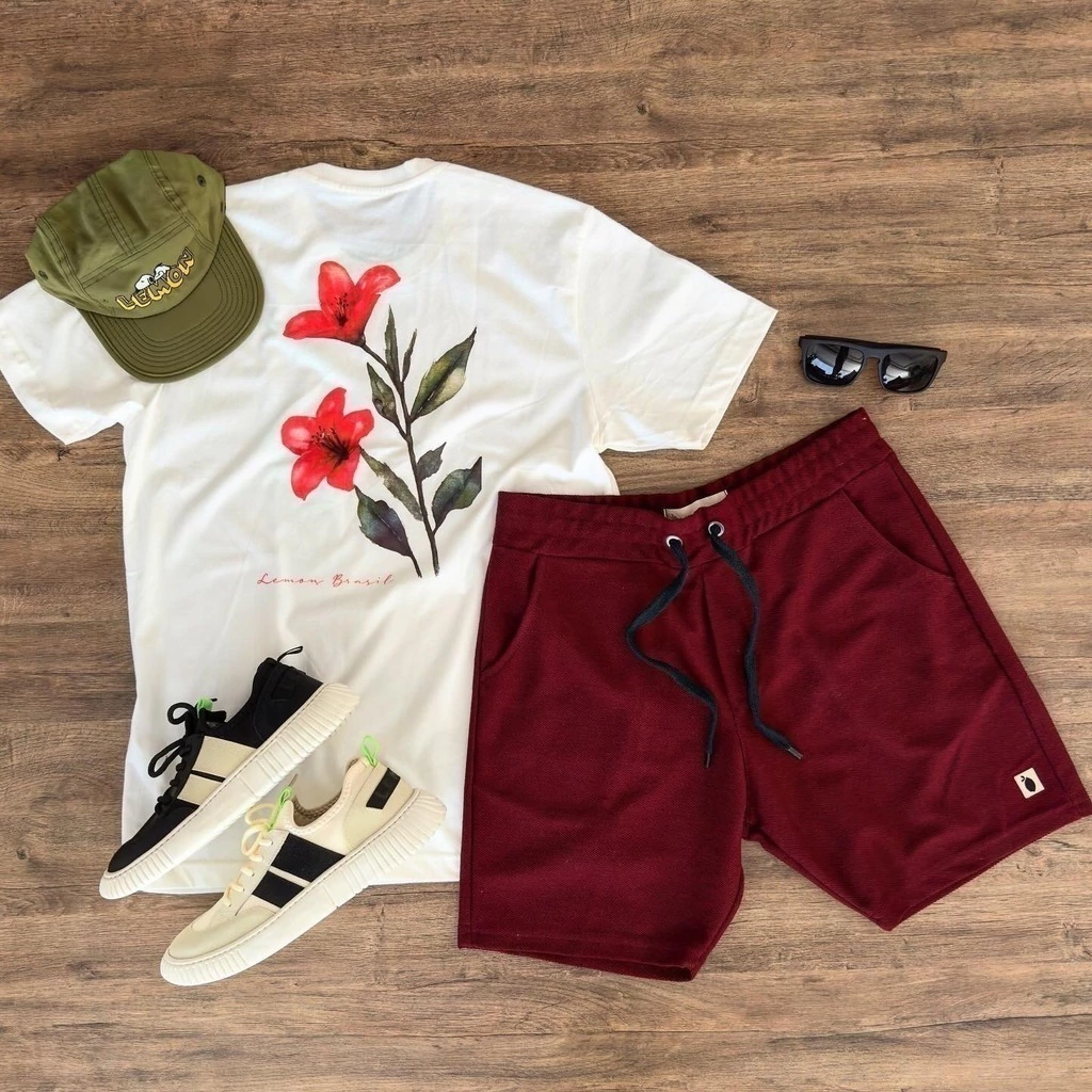 Bermuda de moletom com linho vinho