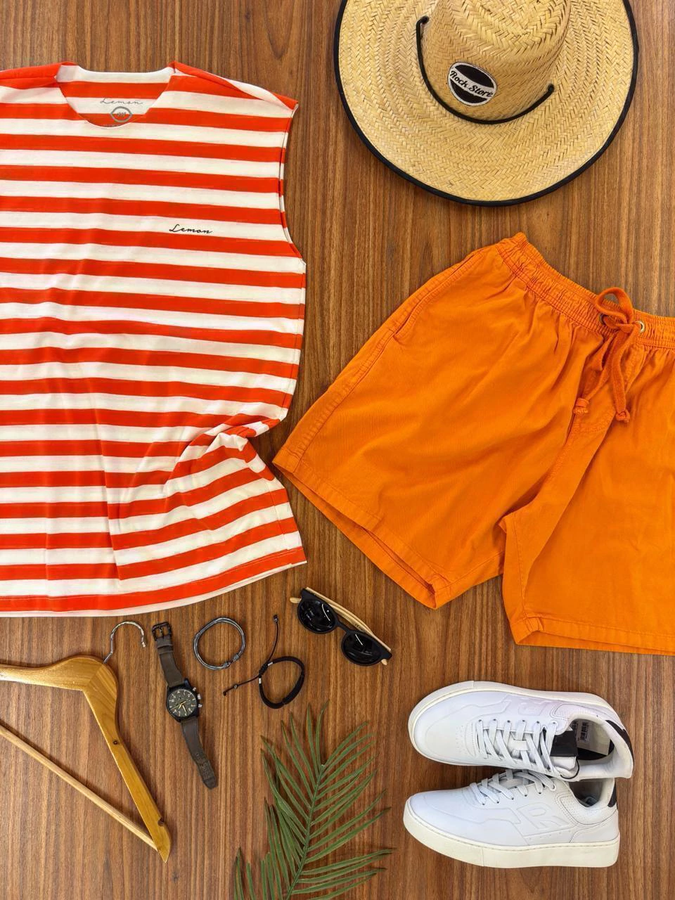 Regata machão listra fina com elastano Laranja