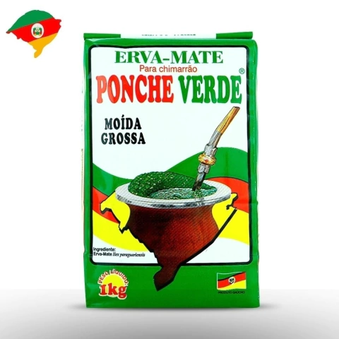 Erva Mate - Ponche Verde - 1Kg - Moída Grossa - Sem Açúcar - Chimarrão gaúcho