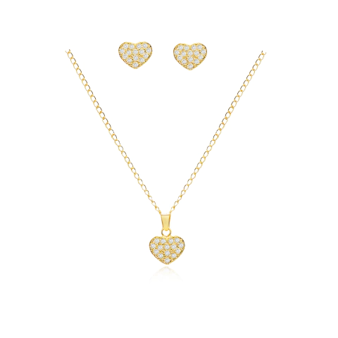 Conjunto Coração Cravejado em Zircônia Cristal