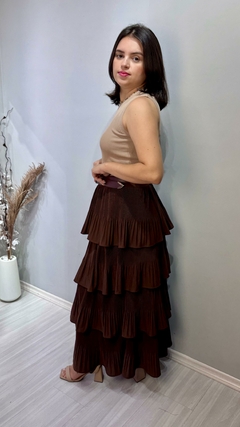 SAIA COM ELASTICO NA CINTURA E BABADO EM CAMADAS ESTILO MIDI BOHO CHIC SAMARA - comprar online