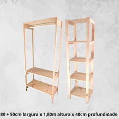 Kit Closet Raquel - 1 Arara de Roupas Cezar Natural com 1 Estante Multiuso com 5 Prateiras Ivana - comprar online