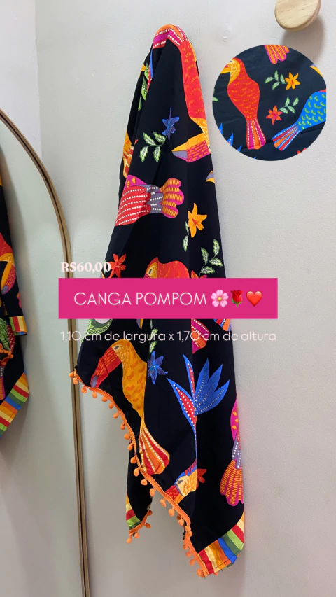 Canga pompom | estampa floresta em cores