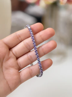 Pulseira Riviera 4mm Roxa 16+2cm no Ródio Branco