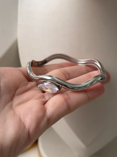 Bracelete Organizado Zircônia Oval no Ródio Branco