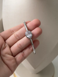 Bracelete Zircônia Central Oval Banho do Ródio Branco - comprar online